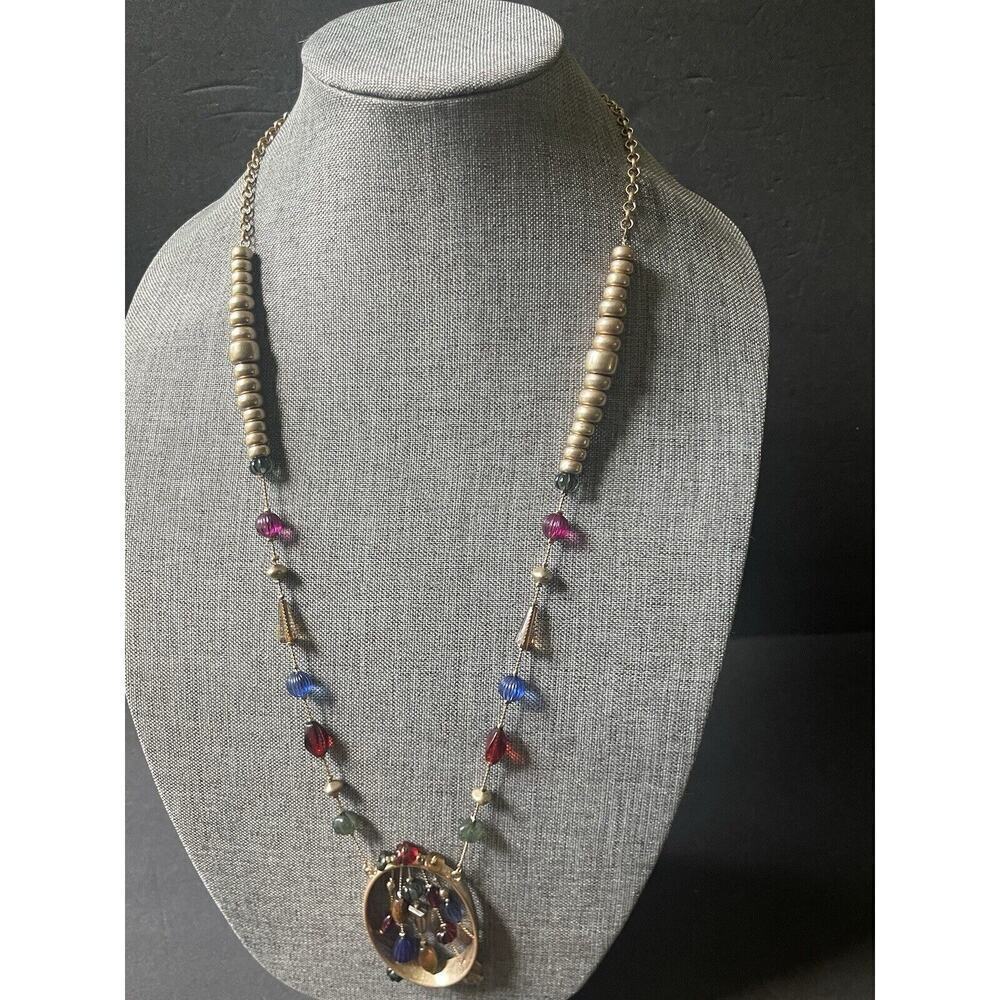 Linea by Louis Dell'Olio Harp Necklace Russian Gold Tone Beaded Adjustable Boho